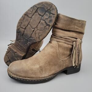 Born Kenya Ankle Booties Shoes Womens Size 6 Brown Suede Zip Up Tassels